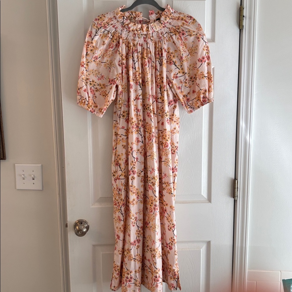 J Crew smocked floral Maxi Dress with Cherry Blossoms